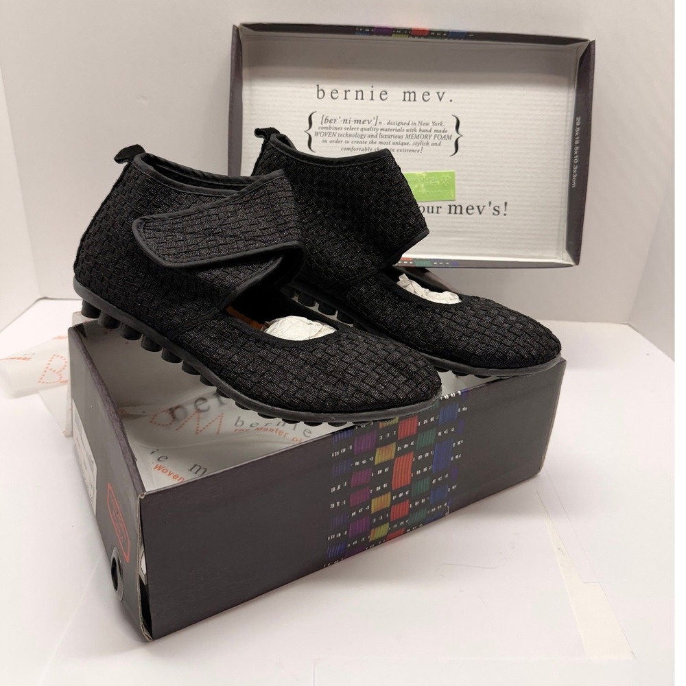 Bernie Mev Vergara Black Metallic Woven Elastic Mary Jane Memory Foam Flats 39
